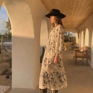 The Great The Hideaway Midi Dress Floral Printed Lace Tiered Cotton